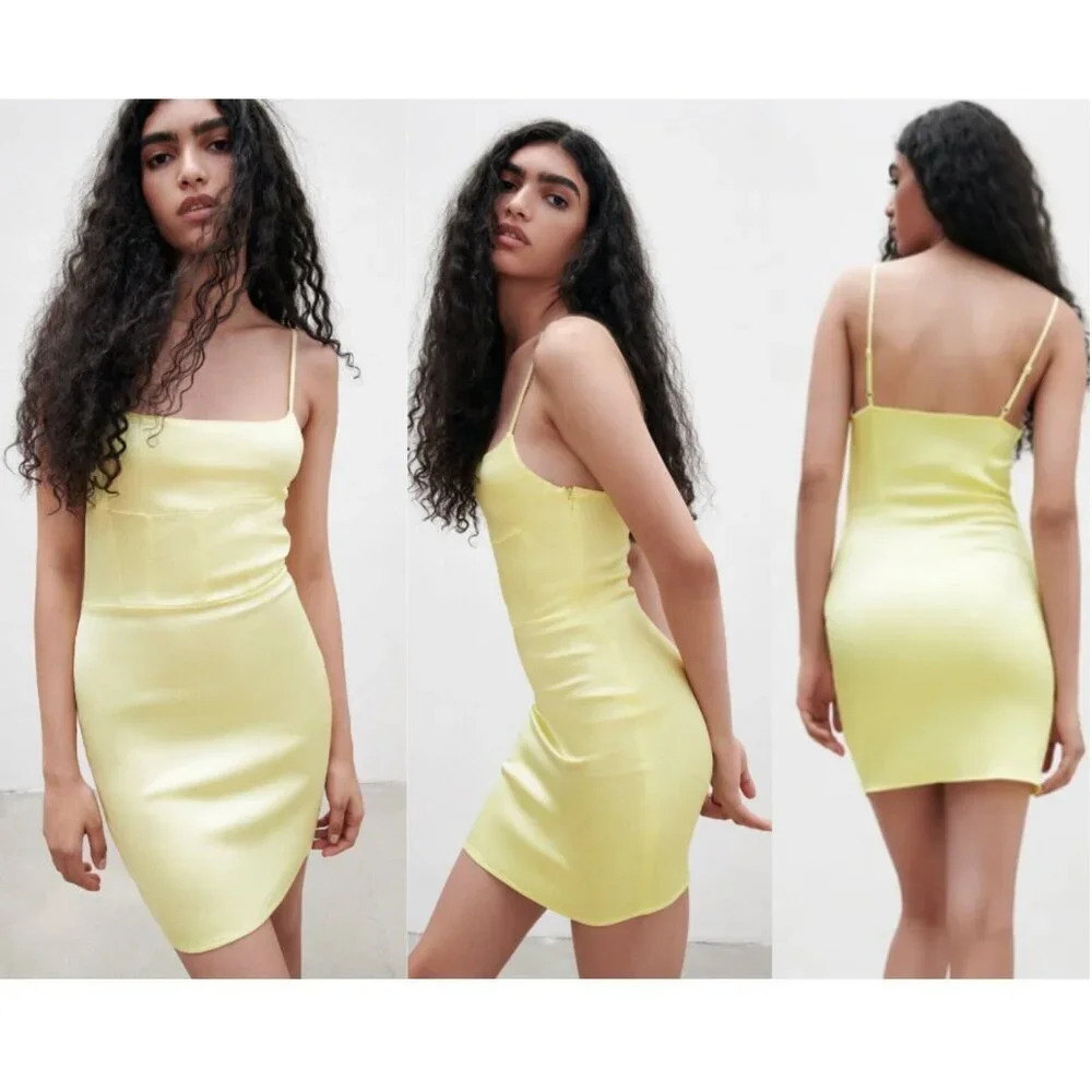Zara Zara Satin Corset Style Mini Dress/Yellow 16708